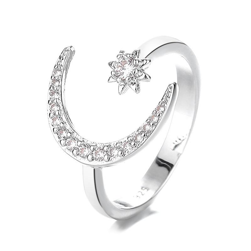 Crescent Moon & Star Open Ring: Elegant European and American Fashion for Women