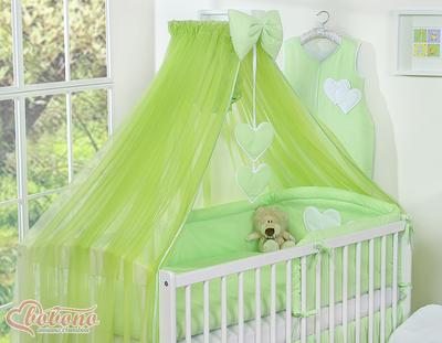 Large Chiffon Mosquito Net for a Baby Cot with Hanging Hearts and a Bow - Green