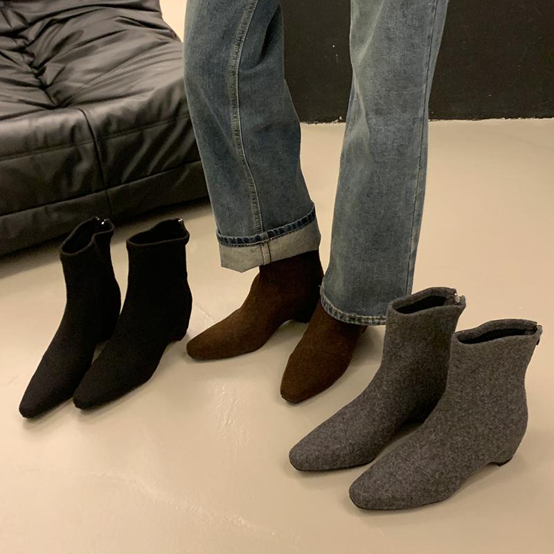 Winter Autumn Fashion Pointed Toe Ladies Ankle Boots Female Height Increasing Shoes Flock Women Short Boots With Fur Shoes