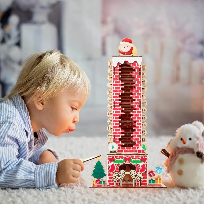 Christmas Countdown Calendar With Santa Descending Chimney Design Wooden Hanging Ornament For Family Festival Decorations