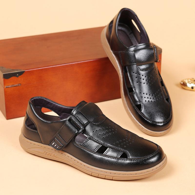 Fashion 2025 Summer New Solid Color Leather Sandals for Men Fashion Casual Designer Beach Shoes Male Beef Tendon Sole Shoes Man
