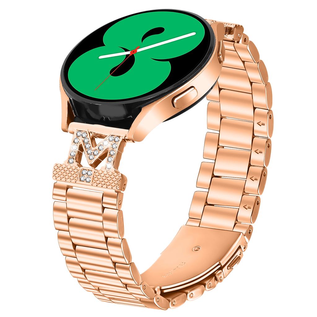 For Huawei Watch GT 2 42mm Replacement Strap M-Type Rhinestones Decor Stainless Steel 3-Bead Watch Band
