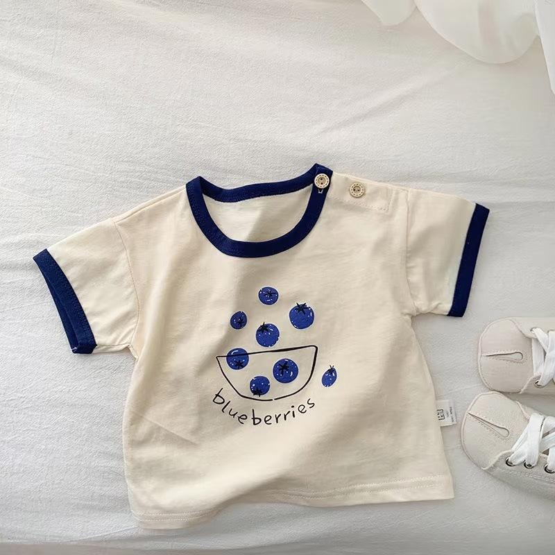 

Korean Summer Cartoon Short Sleeve T-shirts For Girls Boys Cotton Toddler Girl Tops Baby Tees Clothes 73 синий