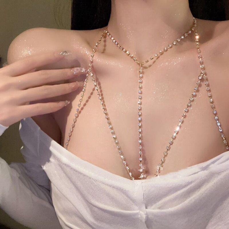 Chest Necklace European and American Bodychain Bikinis Bikini Choker Body Chains Jewelry Flash Diamond Sexy Necklace Women