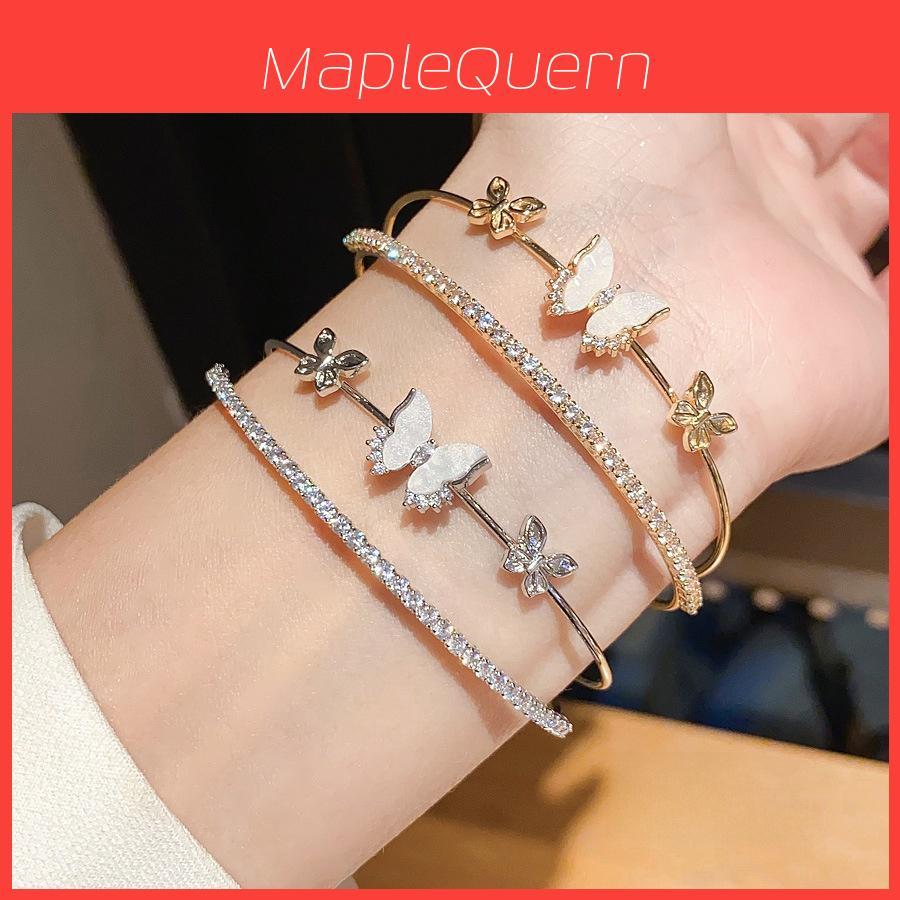 Fashion Butterfly Zircon Double Layer Hollow Cuff Bracelet For Elegant Women