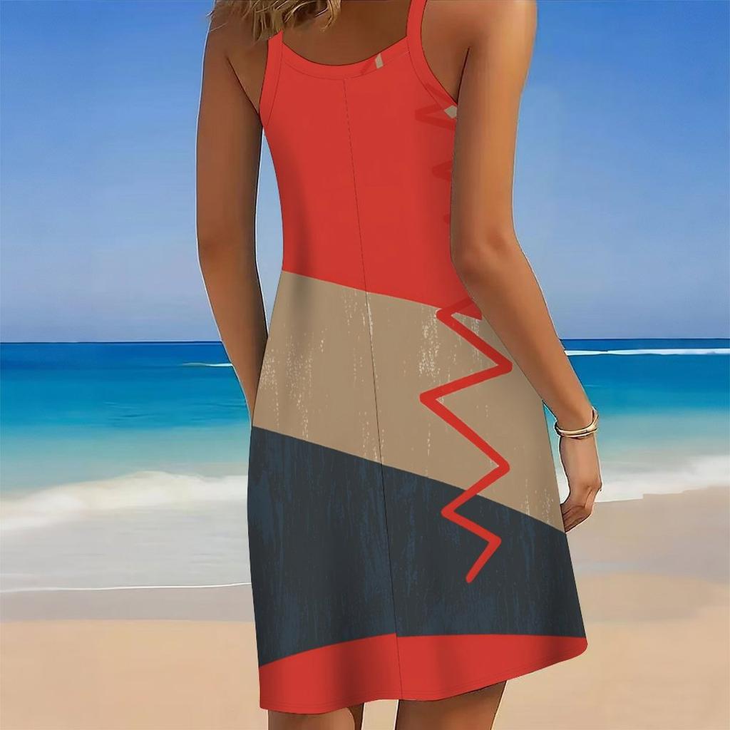 Abito da Spiaggia da Donna Mini Abito Stampa Casual Moderno Senza Maniche Vestibilità Larga Esterno Quotidiano Estate