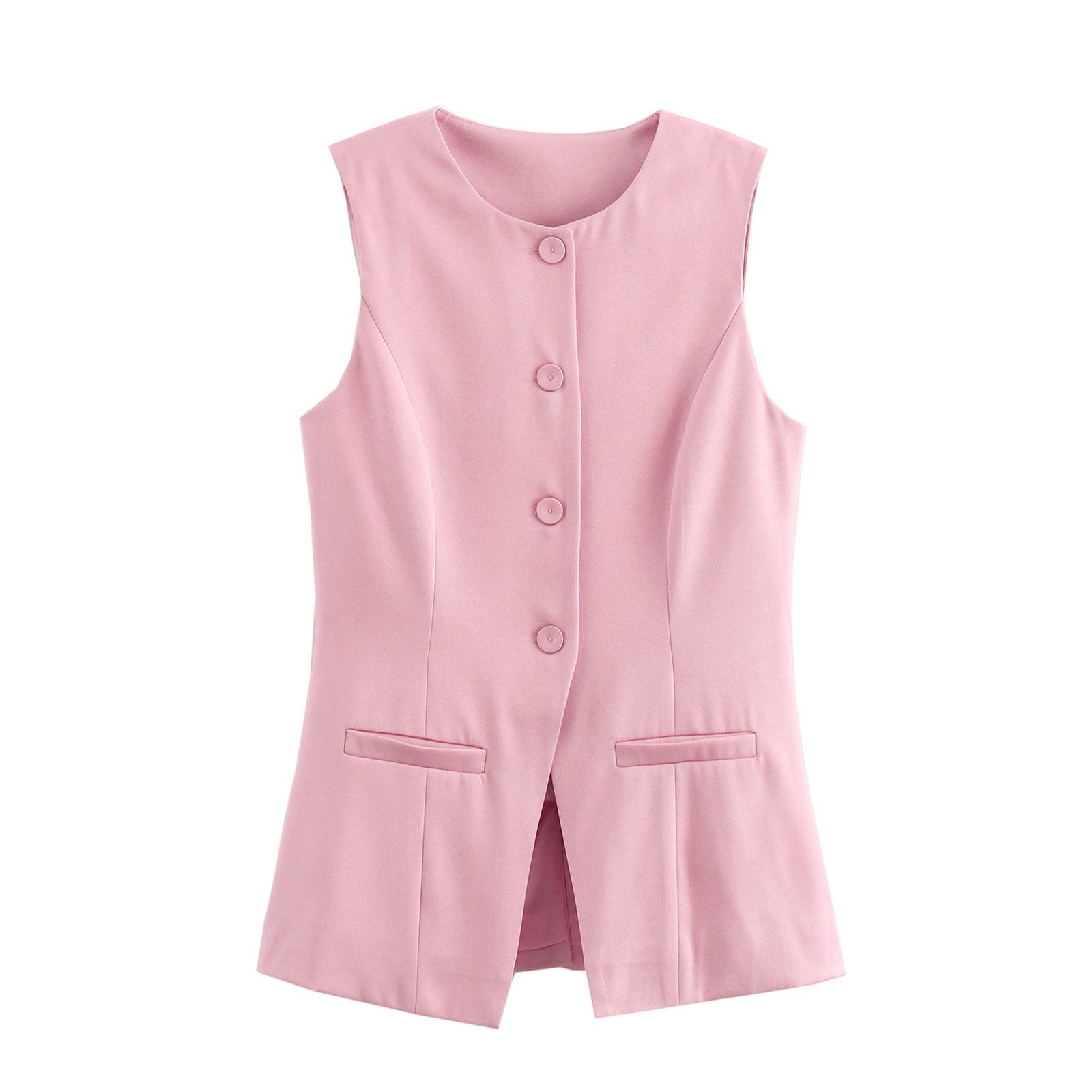 

Женский жилет на пуговицах без рукавов с круглым вырезом, однотонный облегающий топ, нарядный жилет для костюма L