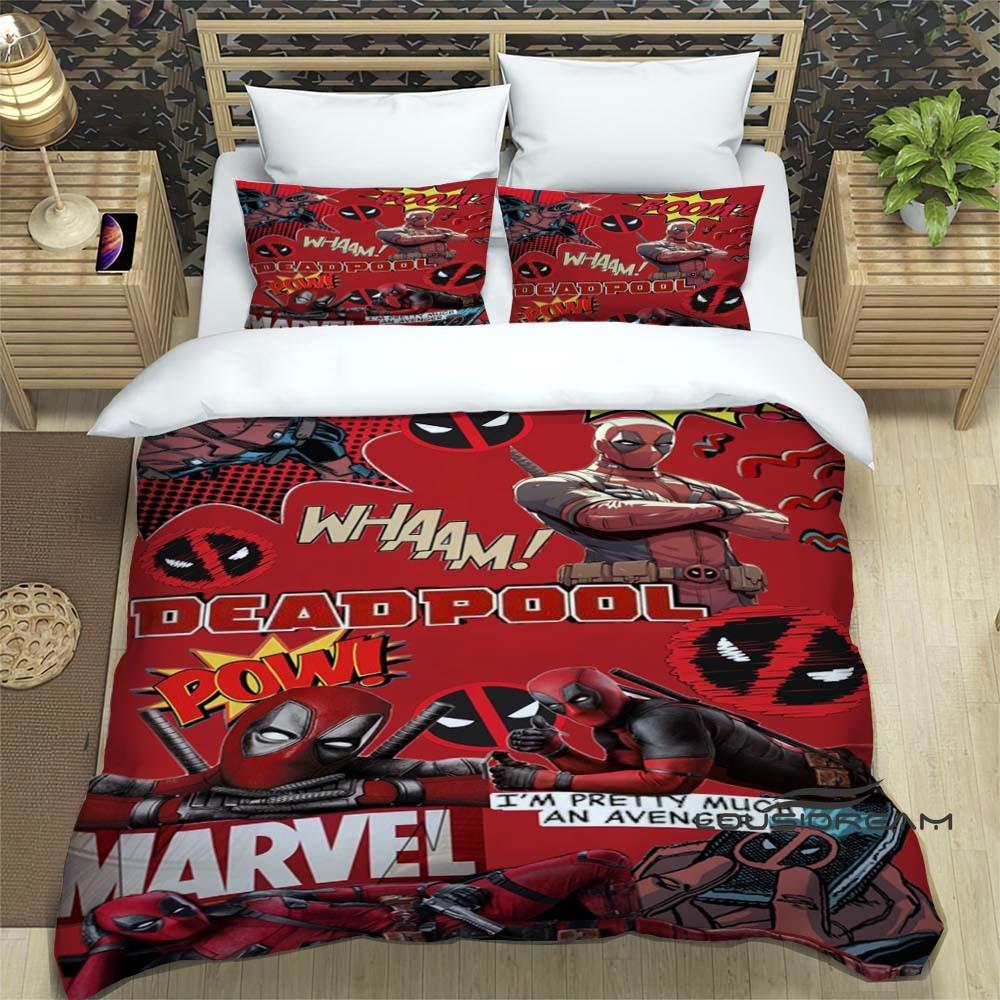 3D printed cartoon Deadpool duvet cover and pillowcase bedding set, suitable for boys and girls' bedroom decoration, children's