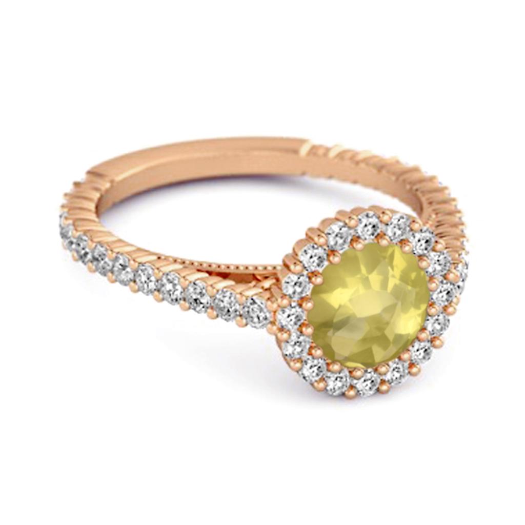 Lemon Quartz Halo Pave Engagement Ring - 925 Sterling Silver Rose Gold Vermeil
