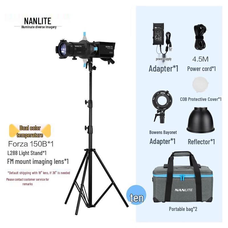 

NANLITE Forza 150B LED Video Light Includes 19° Imaging Lens + Light Stand