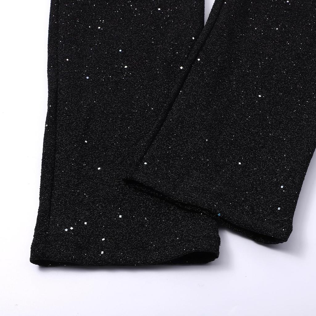 Leggings élégants taille haute pour femmes, pantalons extensibles à paillettes lourdes et décontractés
