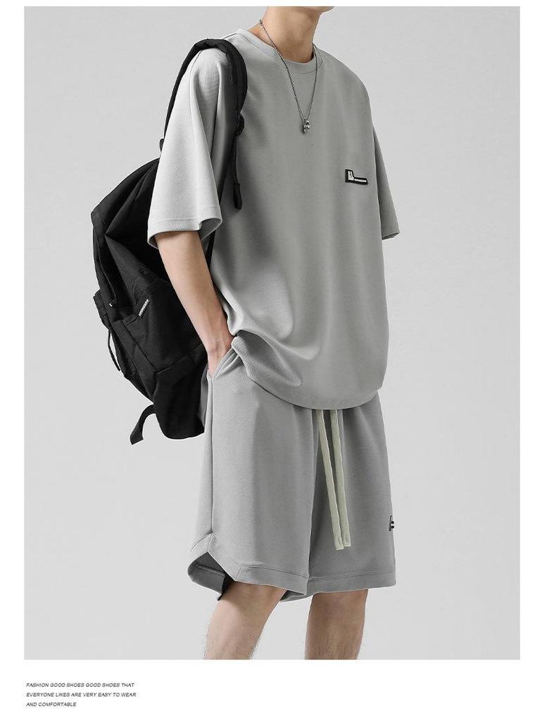Men's Ice Silk Quick-Dry Summer Sports Set - Short Sleeve T-shirt & Basketball Shorts