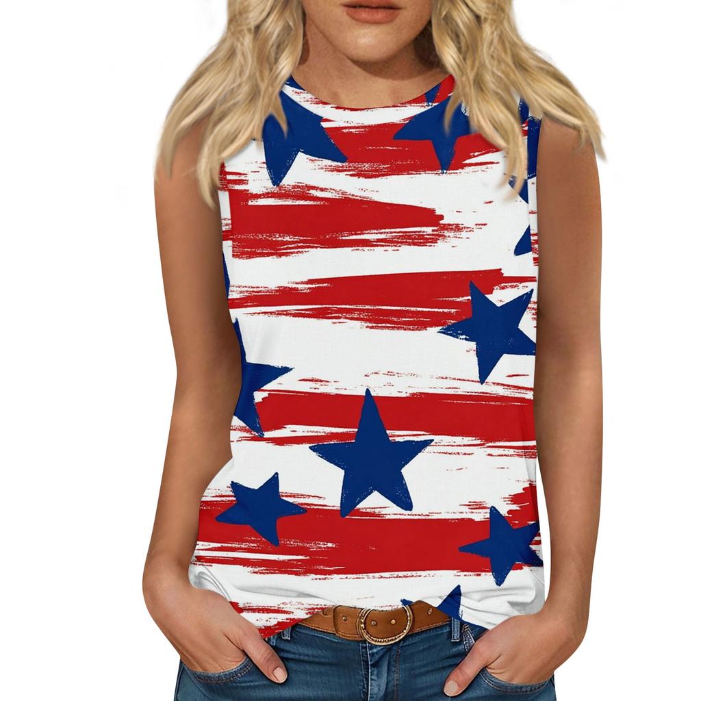 Dámská ležérní vesta s kulatým výstřihem a potiskem bez rukávů