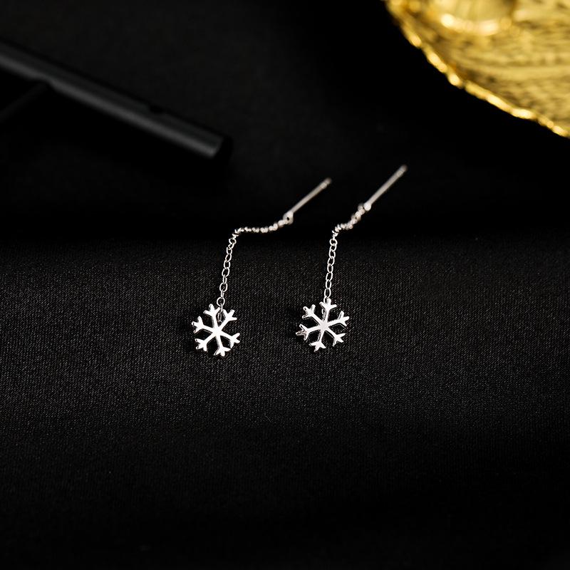 Banyan Tree S925 Silver Snowflake Tassel Earrings for Women – Korean Style
