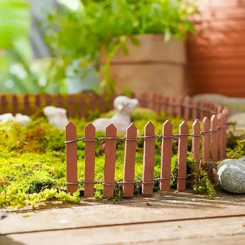 1pc Mini Fence, Garden And Bonsai Decoration Fairy Tale Garden Fence Wooden Decoration, DIY HandicraftProject Mini Picket Fence