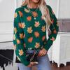 Damen Eleganter Pullover mit Herbstblatt-Druck - Weicher Elastischer Langarm Rundhals Kapuzenpullover mit Herbstlaub-Muster