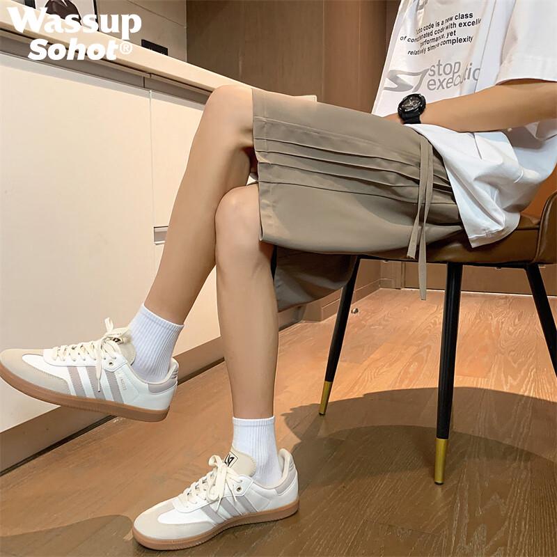 Wassup Sohot Men s Ice Silk Pleated Stripe Shorts 44