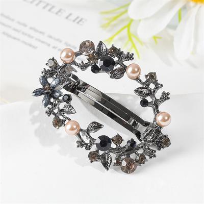Koreanische Strassblume Haarspange mit Feder Perle halb hochgesteckte Haarspange elegantes Temperament Top-Klammer exquisite runde mittelgroße Pferdeschwanz-Klammer