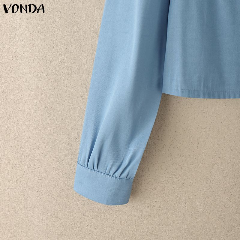 VONDA Elegant Women Long Sleeve Ruffled Plaid Blouse Shirts