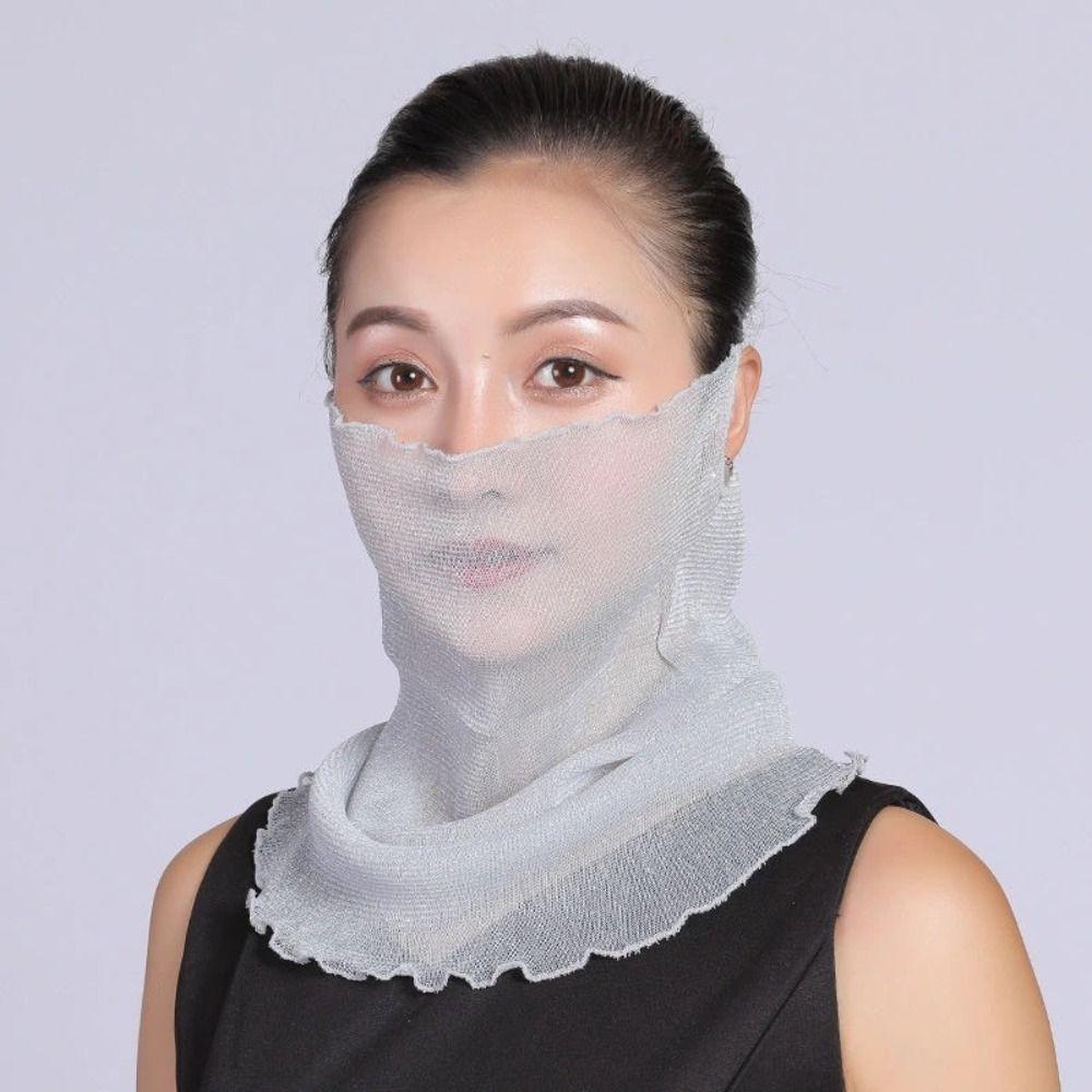 Floral Print Sun Protection Face Mask Breathable Fabric Thin Texture Chiffon Silk Bib Quick-Dry UV Protection Hanging Ear Veil