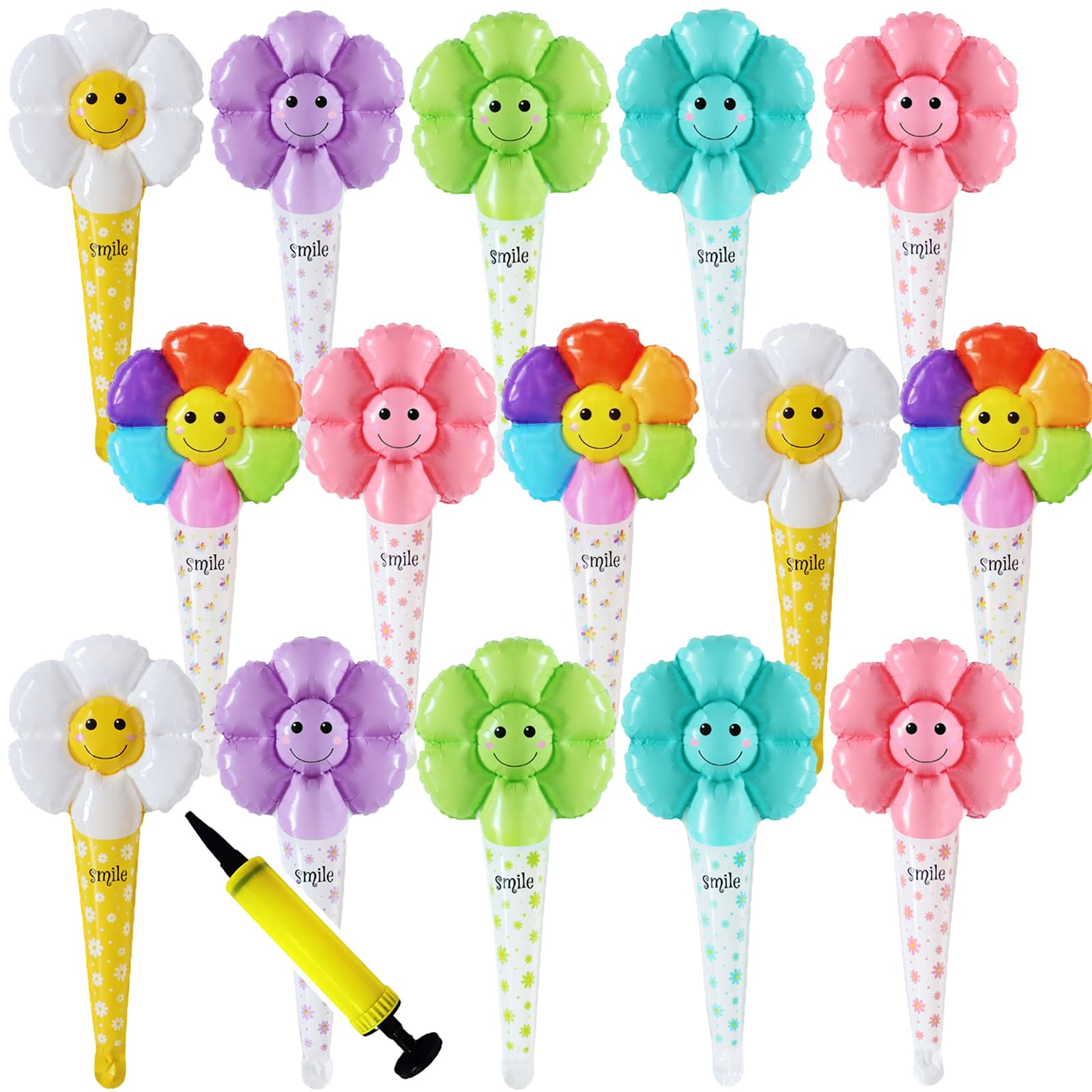 

Mainiusi Flower Balloon Set 15 Pieces Multi-Color (White Purple Green Light Blue Pink) with Air Pump Festival Fair Event Birthday Summer Cultural