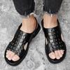 Fashion Men's Beach Shoes Crocodile Pattern Sandals High Quality  Leather Non-slip Men Slippers Breathable Two Uses Men's Sandals Shoes