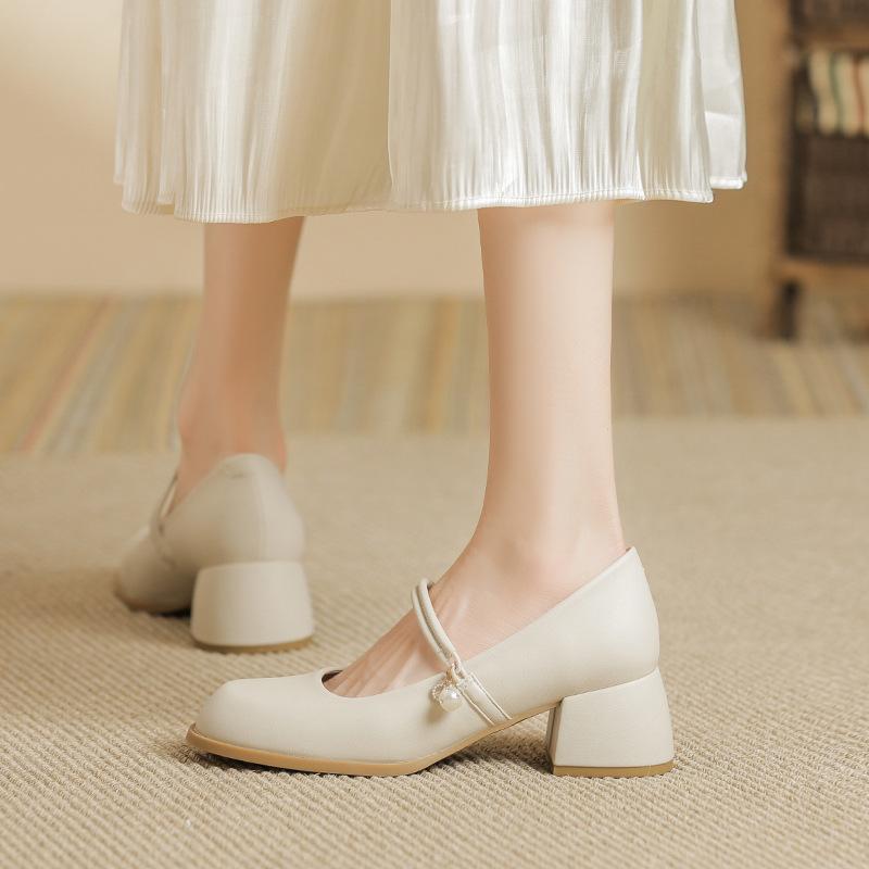 

Мэри Джейн Туфли на толстом каблуке из маленькой кожи женские туфли на низком каблуке профессиональные одинарные туфли женские 40 абрикосовый