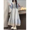 2026 Summer Korean Gentle Lace Patchwork College-Style Waist-Cinched Floral Dress with Doll Collar
