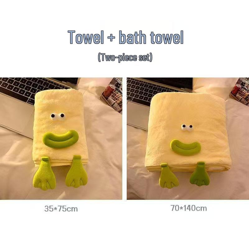 Adorable Cartoon Duck Coral Fleece Towel Set - Soft, Absorbent, No Shedding, Perfect for Parent-Child Use