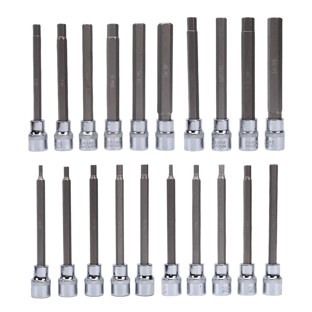 20 Piece 3 8 Inch Drive Extra Long Hex Bit Socket Set Metric 3 12mm SAE 1 8 7 16 Inch Hex Socket Set for Machinery