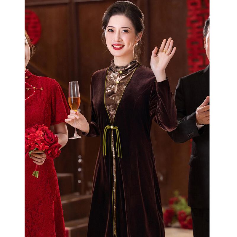 Elegant New Chinese Style Velvet Mother-of-the-Bride Dress