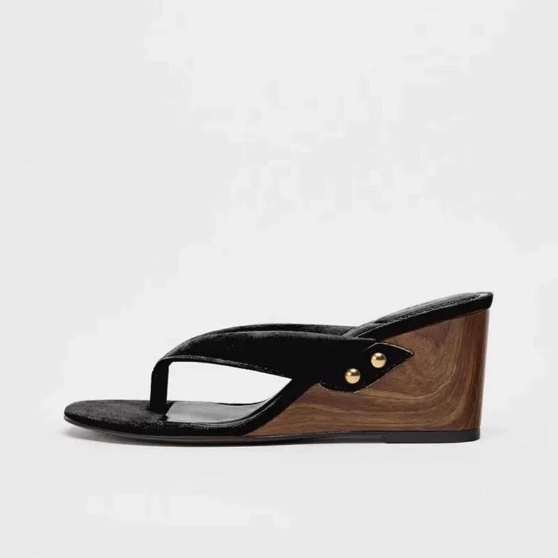 

New Summer Wedges Heel Flip Flop Outdoor Clip Toe Women Gladiator Slippers Ladies Casual Dress Street Style Slides 35