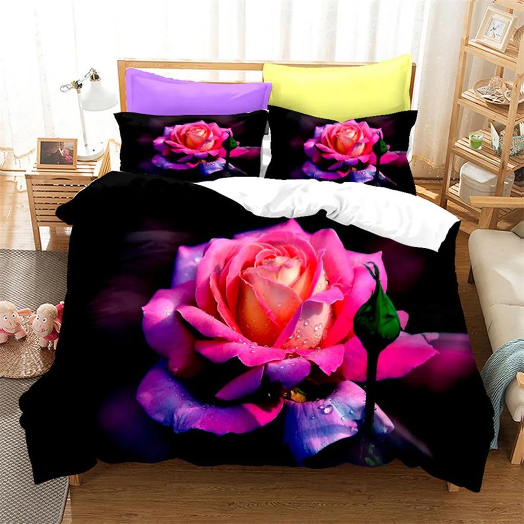 Red Rose Romantic Valentine's Day Floral Soft Duvet Cover for Women Young Girls Valentine's Day Gift Flowers Print Comfortable Quilt Cover Rom Decor