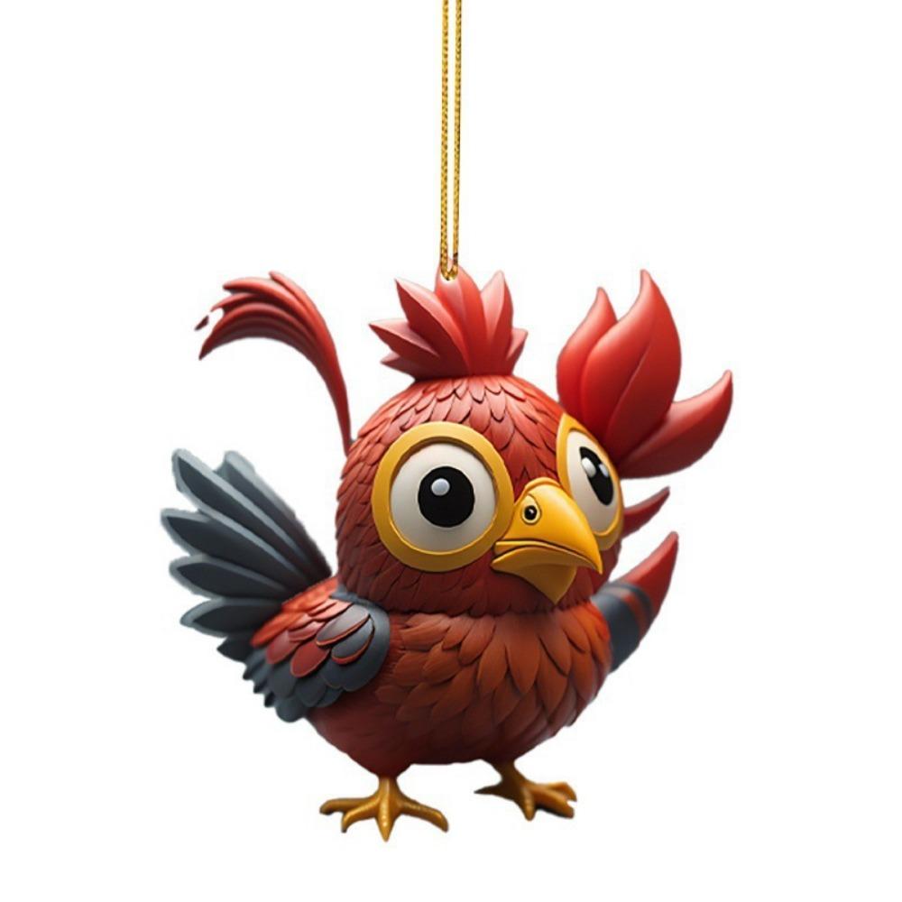 2D Christmas Rooster Ornament Cartoon Car Chicken Pendants Flat Rooster Pendant  Party Supplies