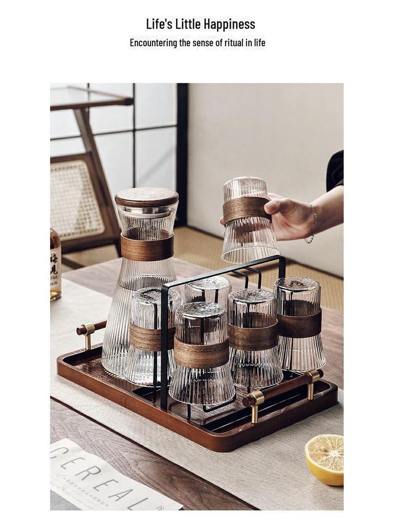 Gnas Chinese Style Heat-Resistant Glass Water and Tea Cup Set with Cold Water Kettle for Guests