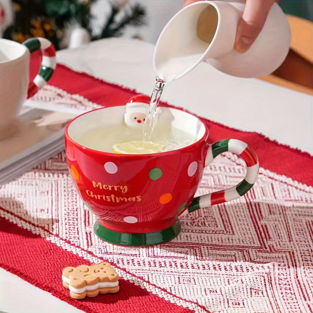 1 Stück Rot/Grün Cartoon Keramik Weihnachtsfrühstückstasse, Weihnachts-Serie Tasse Süße Tasse Halloween Keramiktasse Weihnachtsgeschenk Kreative Kaffeetasse, 500ml,