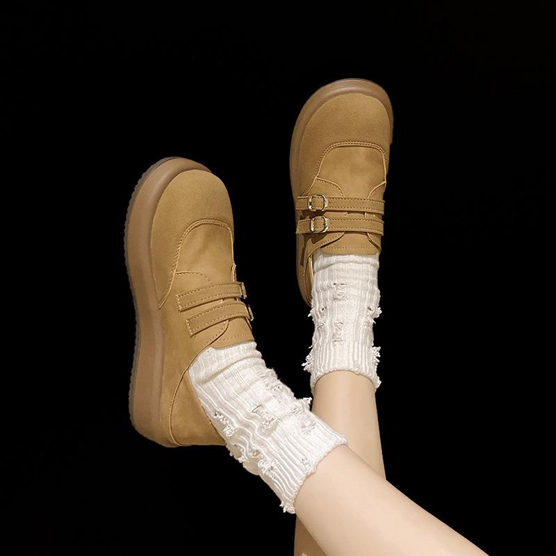 

Double buckle with Mary Jane loafers women s spring 2024 new flat two wear one pedal with skirt small leather shoes 40 коричневий