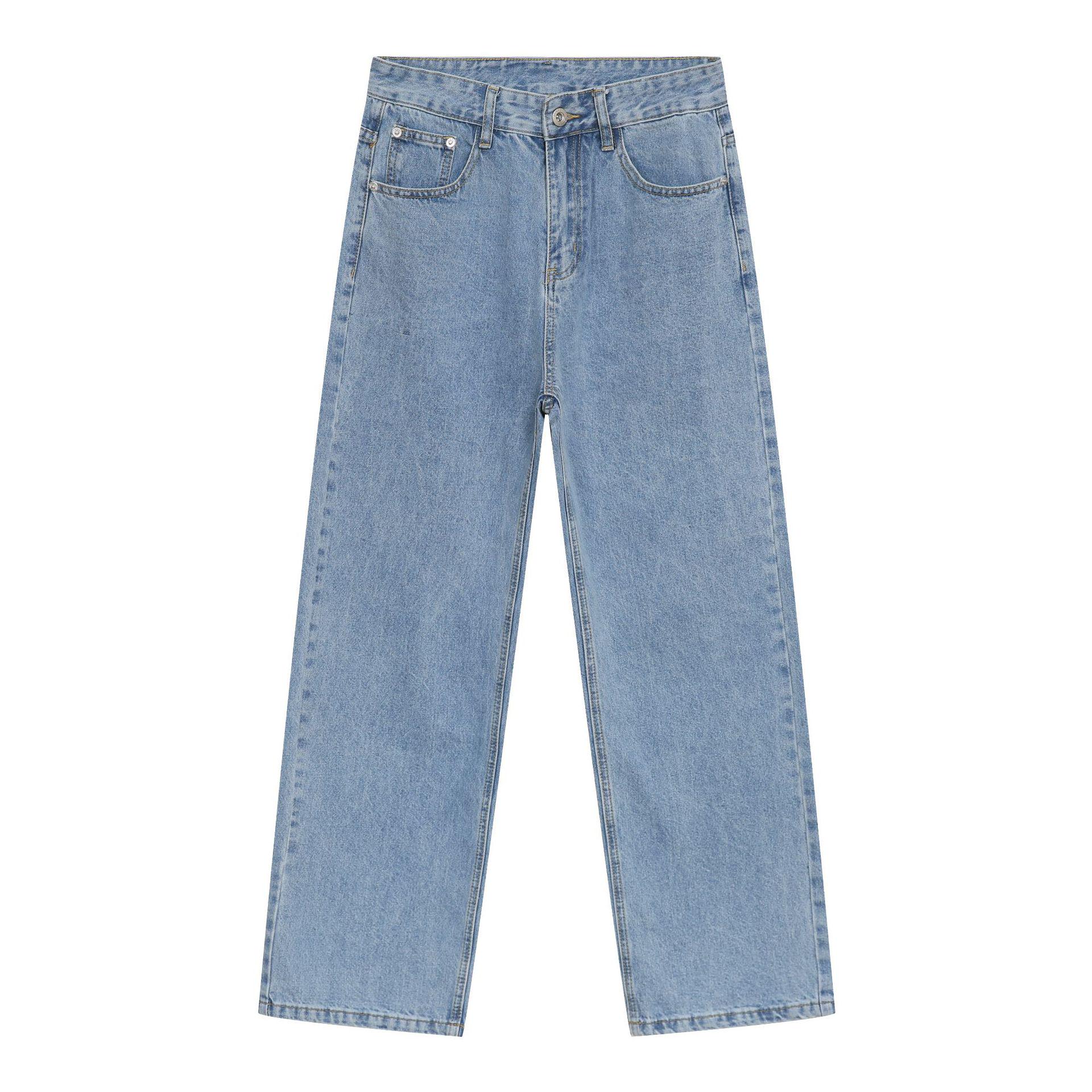 

Nirben Denim | Классические выстиранные джинсы прямого кроя в корейском уличном стиле для мужчин XL светло-синий