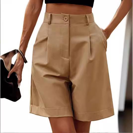 Women Casual Elastic Waist Wide Pants Summer New Shorts with Pockets