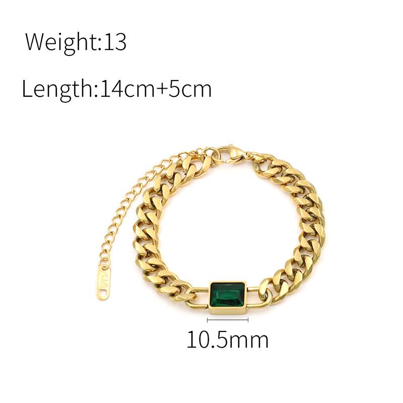 18K Gold Cuban Chain Square Zircon Bracelet, High-End Niche Color Zircon Titanium Steel Bracelet Jewelry.