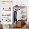 Bamboo Coat Rack with 6-Tier Shelving and Hanger Bar, 90x30x145cm, Natural Wood