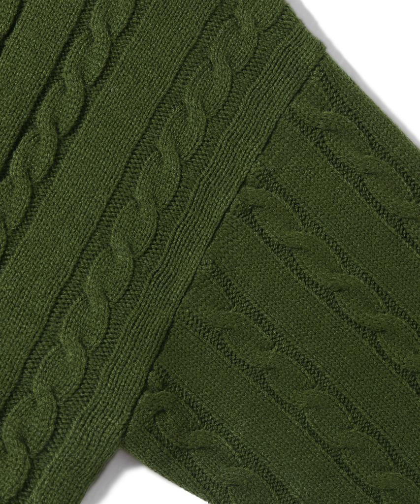 TRILLION Washable Half-Zip Collared Cable Knit (Khaki)