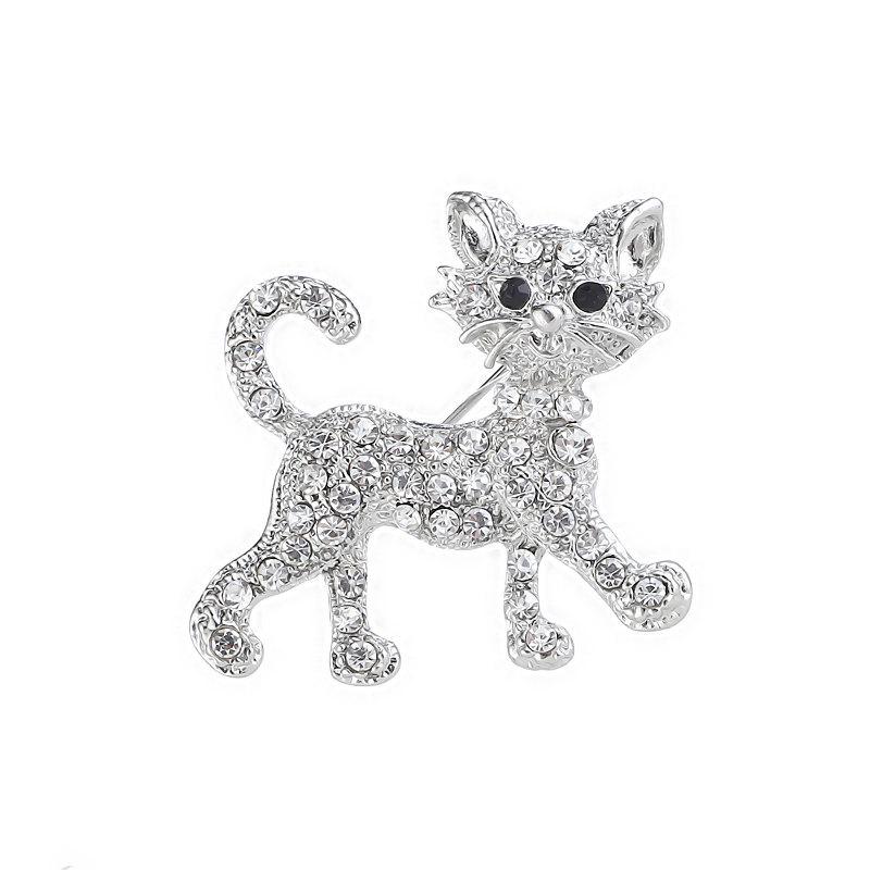 Premium Crystal Alloy Kitten Brooch - Stylish Lapel Pin for Women's Clothing Accessories