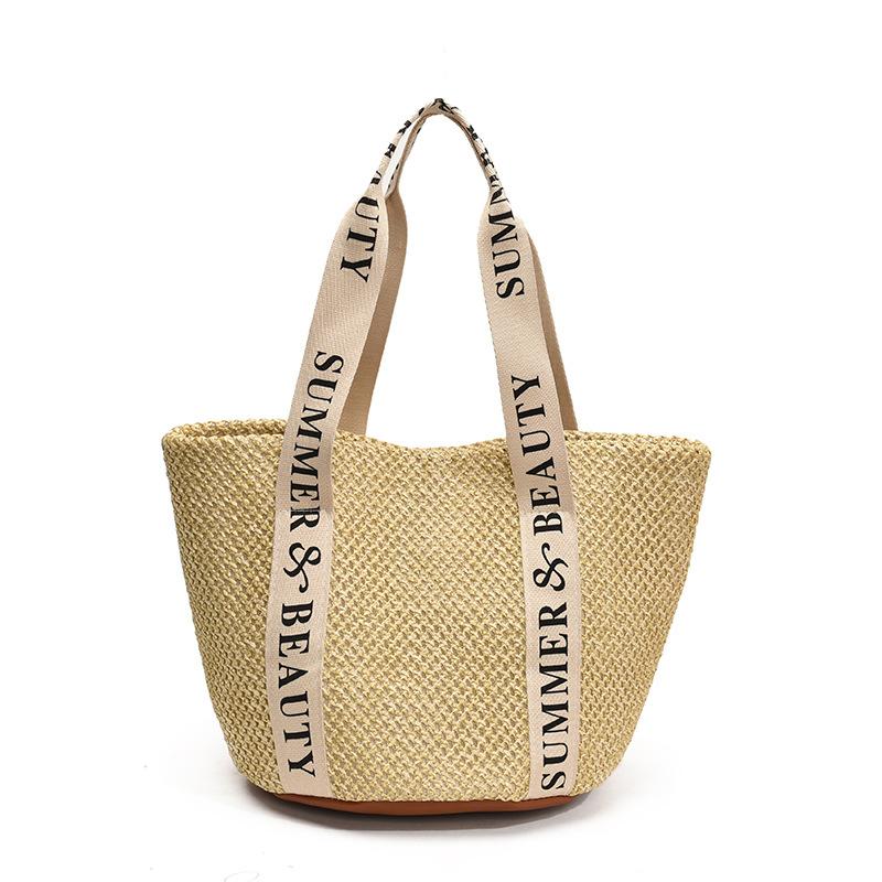 

Woven straw bag women s large capacity 2 new spring and summer versatile shoulder beach bag commuter bucket bag хакі