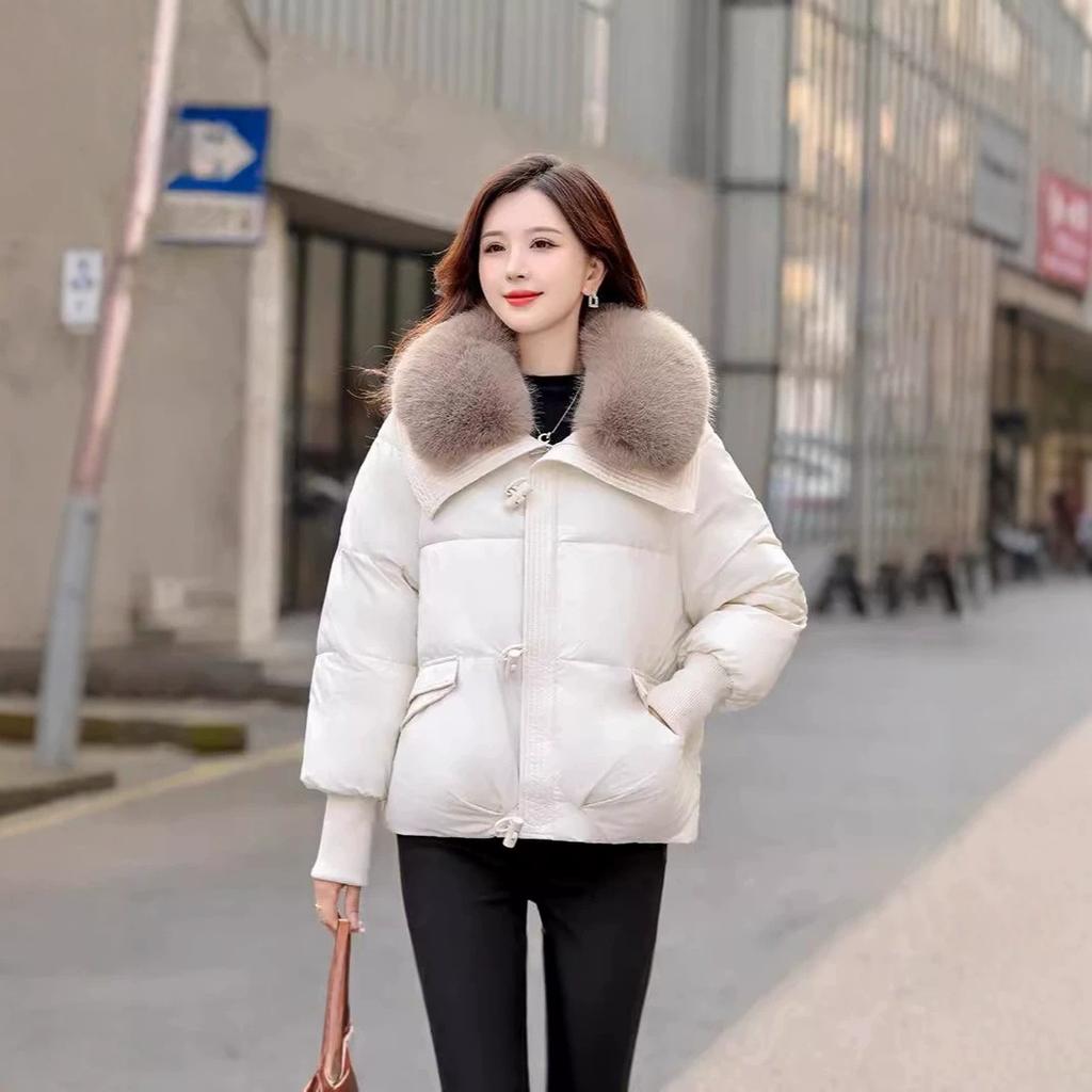 Short down cotton clothes for women, winter small men, new Korean version loose lapel large fur collar jacket for women