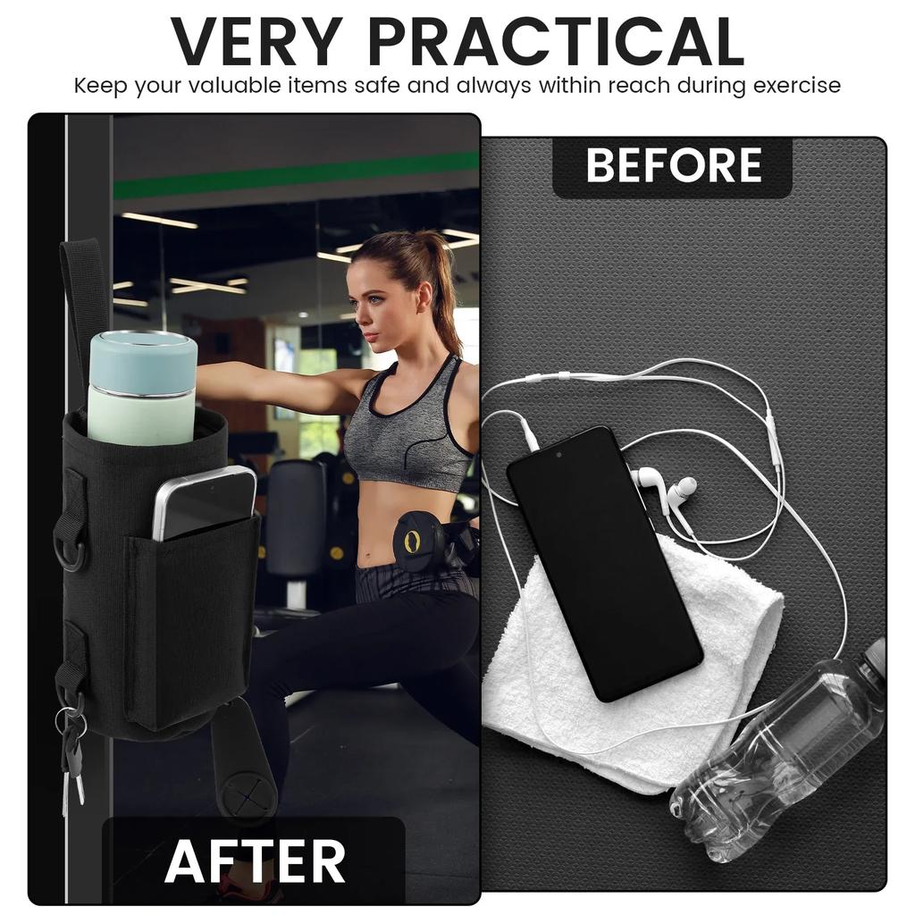 Magnetic Water Bottle Holder Portable Magnetic Gym Water Bottle Carrier Bag with Phone Pocket Towel Buckle for Men Women Gym