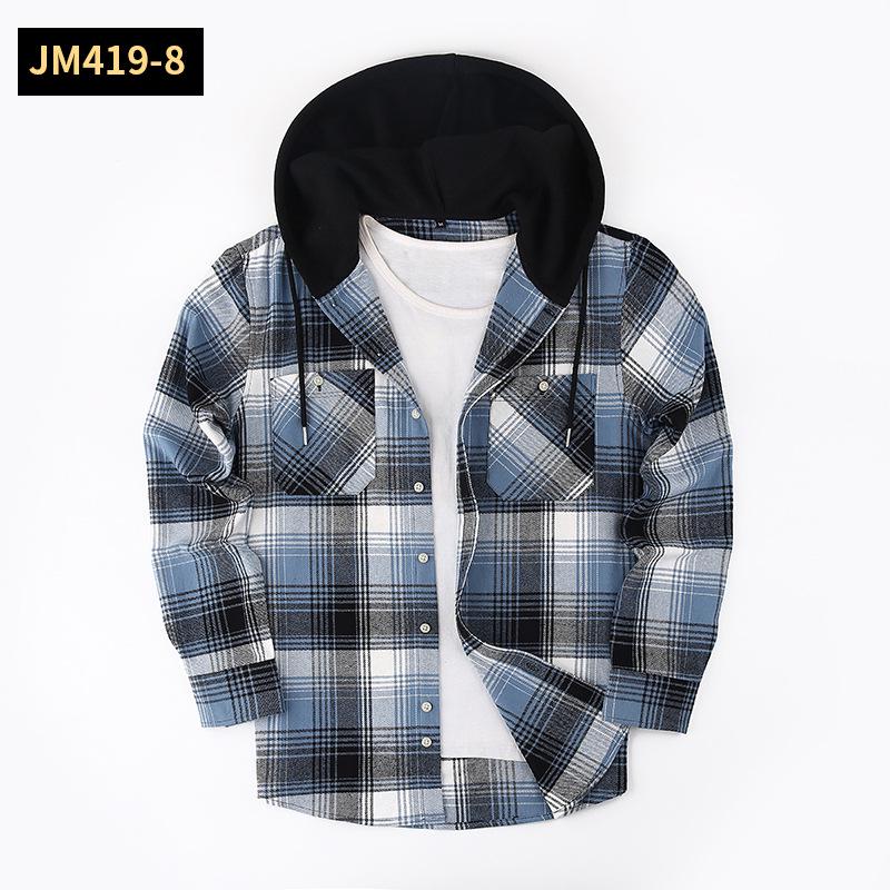 

Men s 2025 Trendy Hooded Plaid Shirt: Long-Sleeve Cool Versatile Top M (135-155 lbs)