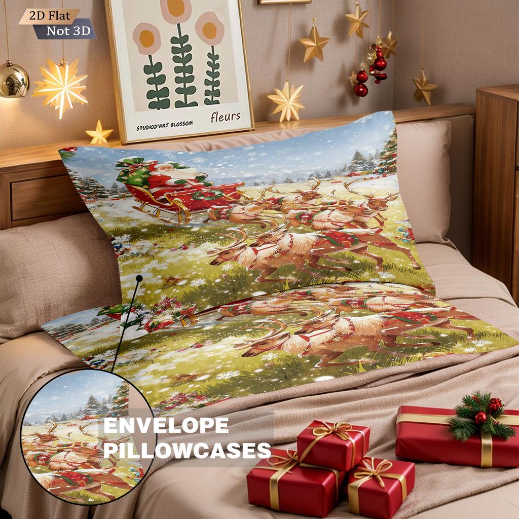 3pcs Christmas Reindeer Print Coreless Duvet Cover Set Multi Size Soft Bedroom Bedding Holiday Decoration Machine Washable