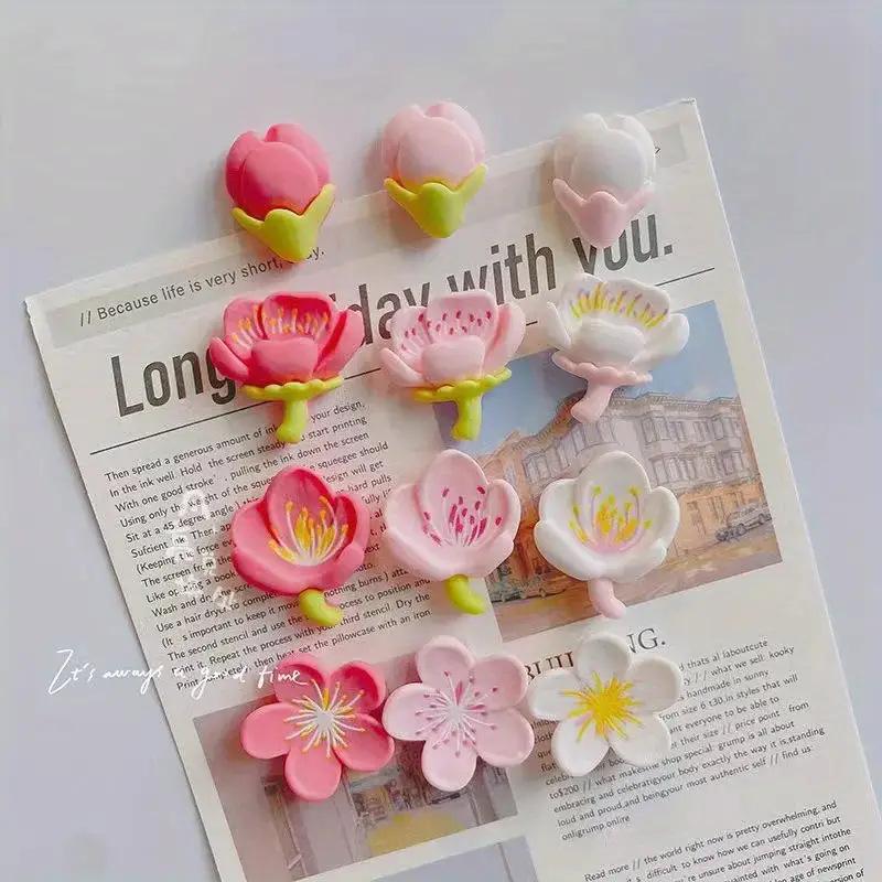 

Small Fresh Resin Flower Refrigerator with Peach Blossom Magnet Cartoon Magnetic Fixing Photo Message Board