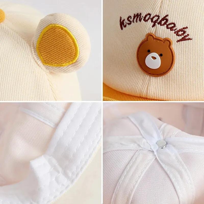 Boys Girls Casual Infant Peaked Hat Cartoon Bear Baby Baseball Cap with Ears Cute Animal Sun Hat For